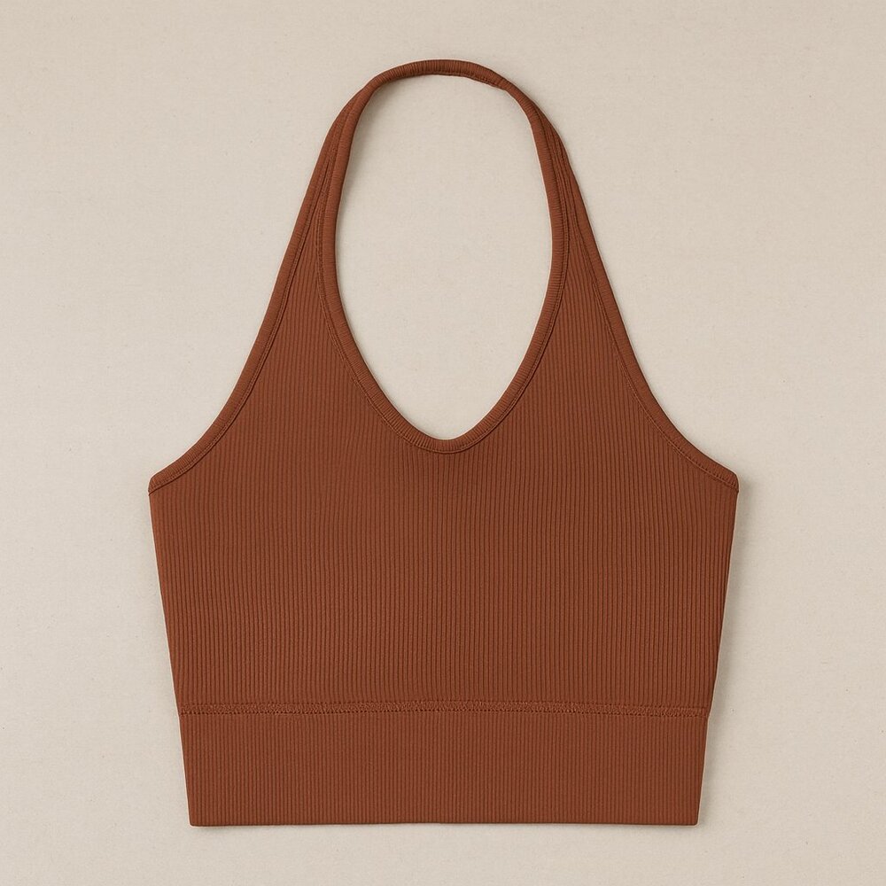 Seamless Halter Neck Brown Sports Bra